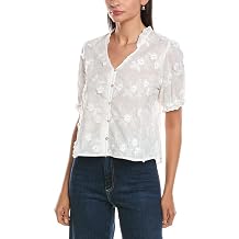 Nanette Nanette Lepore Womens Embroidered Floral Applique Blouse, L, White
