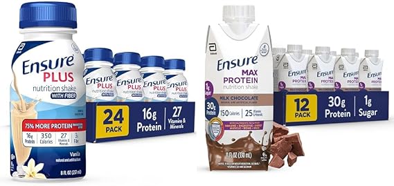 Vanilla Nutrition Shake 24 Pack and Ensure Max Protein Milk Chocolate Nutrition Shake 30g Protein 12 Pack Bundle