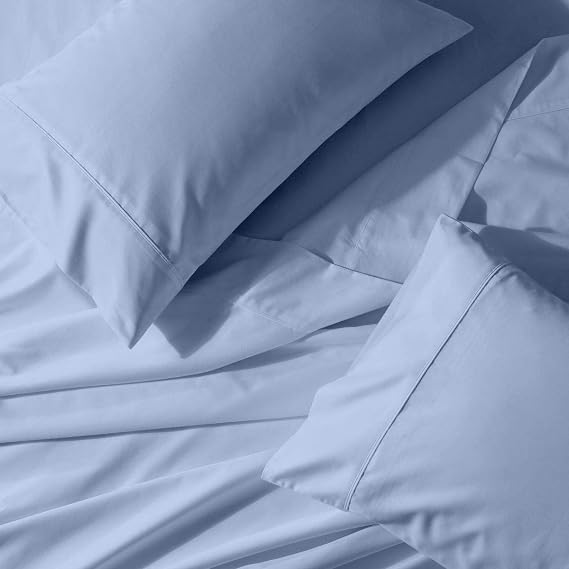 Solid 650-Thread-Count, Cotton-Blend, 22-Inch Super Deep Pocket King Bed Sheets Set, Blue