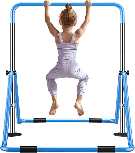 MOPHOTO Expandable Gymnastics Bars Folding Horizontal Bars, Home Gymnastics Equipment Kip Junior Training Bar for Kids Little Gymnasts with Adjustable Height