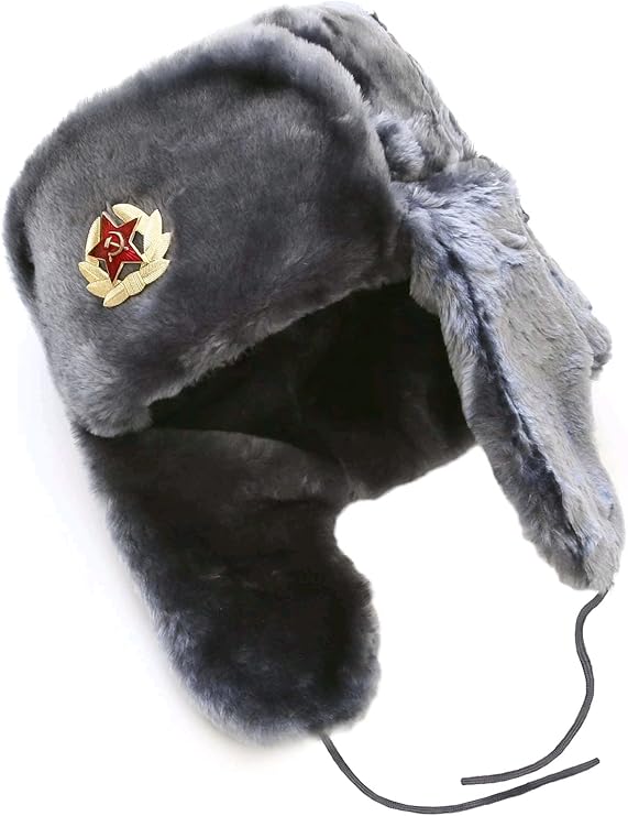 Russian ushanka winter hat Gray, with Soviet Red Star insignia