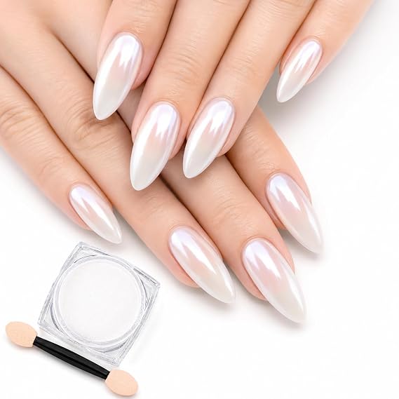 White Pearl Chrome Nail Powder for Gel Nails