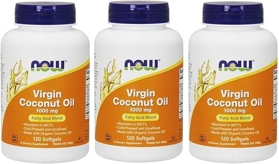 NOW Foods, Virgin Coconut Oil, 1000 mg, 120 Softgels (Pack of 3)