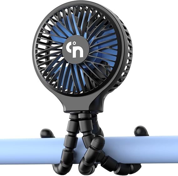 Portable Stroller Fan, USB or Rechargeable Battery Operated with 3 Speeds and 360Rotate, Cooling Clip On for Baby Crib Travel Car Seat Black