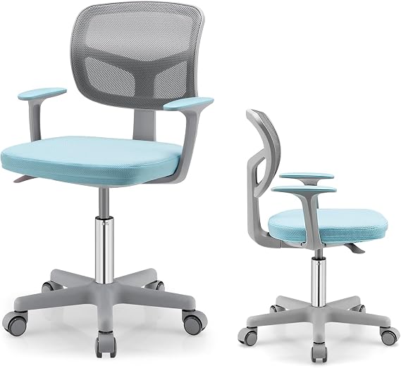 Ergonomic Height Adjustable Kids Mesh Chair with Sit-Brake Casters, Blue | kids desk chair,kids office chair,kids swivel chair,pink desk chair,desk chair kids,Blue chair,small desk chair