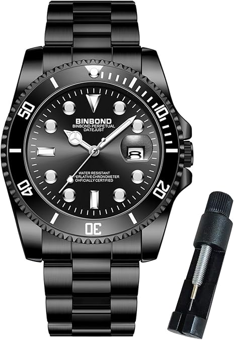 BINBOND Watches for Men Stainless Steel Rotatable Bezel Classic Dress Waterproof Luminous Luxury Big Face Business Date Mens Wrist Watch