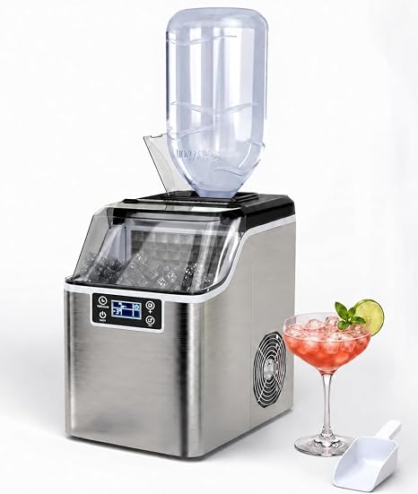 COSTWAY Countertop Ice Maker, 40LBS/24H Portable Compact Ice Machine with Top Inlet Hole, Auto Self-Cleaning Function, 24 pcs Ice Cube in 15 Mins, Ice Scoop and Basket Perfect for Home, Party, Office