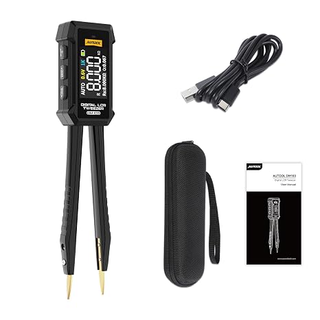AUTOOL DM103 Digital LCR Tweezer, Smart LCR Meter with IPS Display, 100Hz/1kHz/10kHz, Resistance Capacitance Inductance Tester for SMD Components, Diode & Continuity