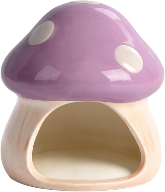 AnRui Ceramic Betta Fish Tank Accessories Decor Cute Mushroom House Aquarium Decoration Hideout Cave Ornament for Small Fish, Shrimp, Goldfish and Reptiles (Purple)