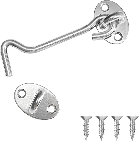 Quacc 4 Inch Hook and Eye Latch, Door Latch Stainless Steel with 4 Screws