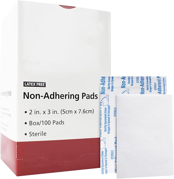 Sterile Non-Adherent Dressing Pads, 2 in X 3 in, 100 Count, Individually Wrapped, Highly Absorbent & Non-Stick, Non-Adhesive Wound Dressing