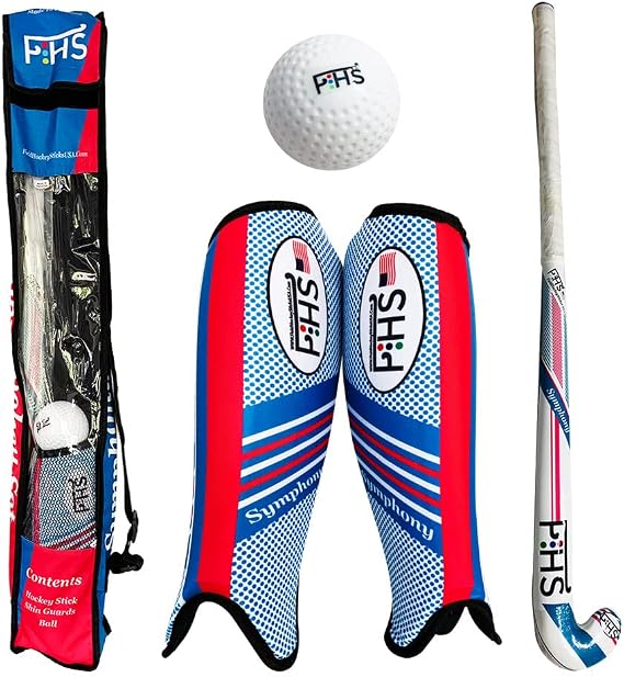 F HS Field Hockey Sticks 30 Inch 32 Inch 34 Inch Shin Guards Ball Bag Complete Gift Set - Hockey Stick Colorful Hockey Ball Set