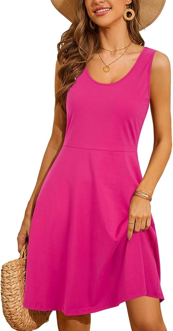 STYLEWORD Women's 2026 Summer Dress Casual Sleeveless Scoop Neck A-Line Tank Midi Sundress