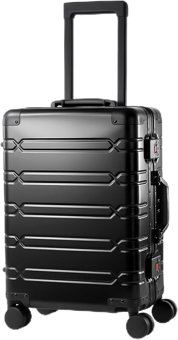 VentureVault All Aluminum 24 Inch Check In Luggage Hard Shell Suitcases with Spinner Wheels and TSA Lock, Large Zipperless Luggage for Travel, Black