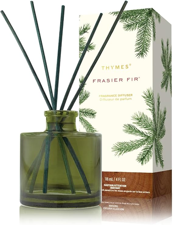 Thymes Frasier Fir Reed Diffuser Set Includes Reeds, Fragrance Oil, and Frosted Glass Bottle Fragrance Oil Diffuser Room Fresheners Luxury Home Decor Green (Heritage, 4 fl oz)