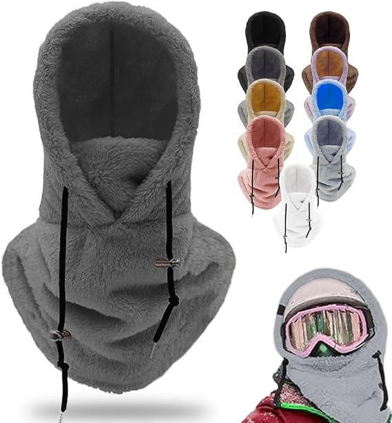 hoehew Sherpa Hood Ski Mask for Women and Wen, Wind-Resistant Winter Face Mask, Over Helmet Fleece Cover Hat Cap Scarf