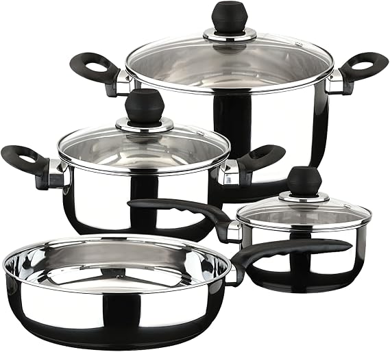 MAGEFESA Practika 7-Piece Stainless Steel Cookware Set, Includes Stockpot, Stew pot, Saucepan, Deep saute, Compatible with All Types of Stovetops, Lids Included, Dishwasher safe