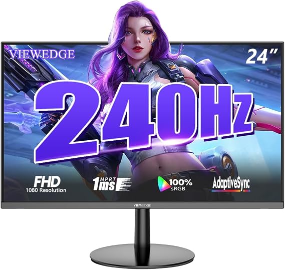 Viewedge Gaming Monitor 24 inch 240Hz, VA 1ms, FHD 1080p Computer Monitor | HDR 10 100% sRGB, Bluelight Filter, 2 HDMI & 1 DP Port, Support Adaptive Sync and Wall Mounted