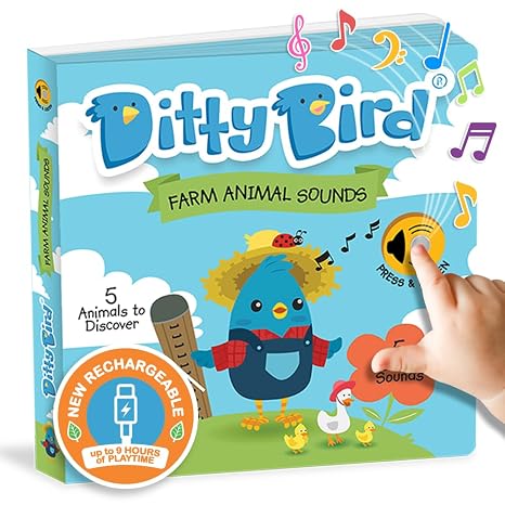 Ditty Bird Farm Animals Book for Toddlers | Realistic Animal Sound Book | Interactive Farm Board Books For Toddlers 1-3 | Sensory, Musical Books for Animal Lovers | Sturdy Nursery Rhyme Toys for Baby
