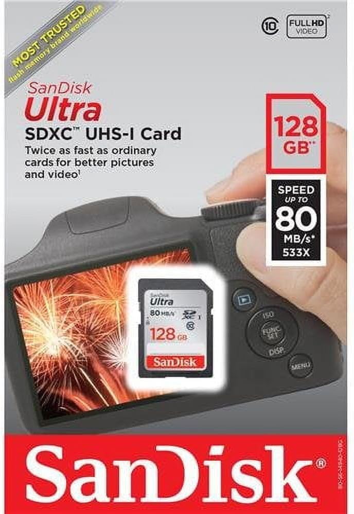 SanDisk 128GB Ultra UHS-I Class 10 U1 SDXC Memory Card, 100MBs Read and 10MBs Write Speed