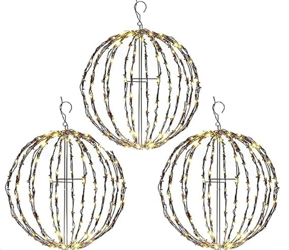 Elf Logic 3 Pack 12 Outdoor/Indoor LED Christmas Light Balls. Durable, Waterproof, Long-Lasting, Lightweight Bright Light Ball. Warm LED Lights for Holiday Decor, Patio, Wedding Decor