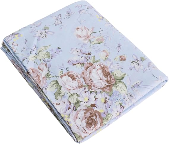 Blue Flat Sheets Only Twin Size Ultra-Soft 100 Percent Cotton Top Sheet Breathable Cooling Floral Printed Bedding Sheets for Home