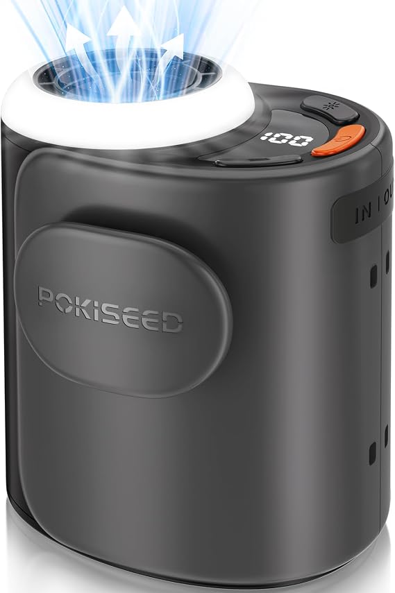 POKISEED Rugged Portable Fan, 10000mAh Rechargeable Battery, 40H Runtime, 5-Speed Turbo Cooling, Hands-Free Multi-Position Design for Construction, Jobsite, Warehouse, Farm, Camping(Black)