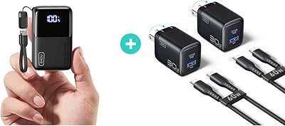 INIU Ultra Small 10000mAh 45W PD Power Bank & 30W [2-Pack] GaN Fast Charging Wall Charger Combo