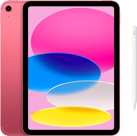Apple iPad 11-inch: A16 chip, 11-inch Model, Liquid Retina Display, 256GB, Wi-Fi 6 + 5G Cellular, 12MP Front/12MP Back Camera, Touch ID, All-Day Battery Life Pink with Apple Pencil (USB-C)