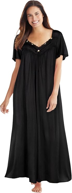Only Necessities Long Silky Lace-Trim Gown