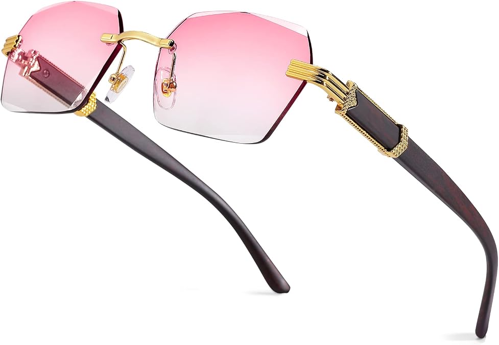 Pro Acme Rimless Rectangle Sunglasses Y2K Glasses Shades | 100% UV400 Protection,Streetwear,Music Festival,Year-Round Fashion Accessory