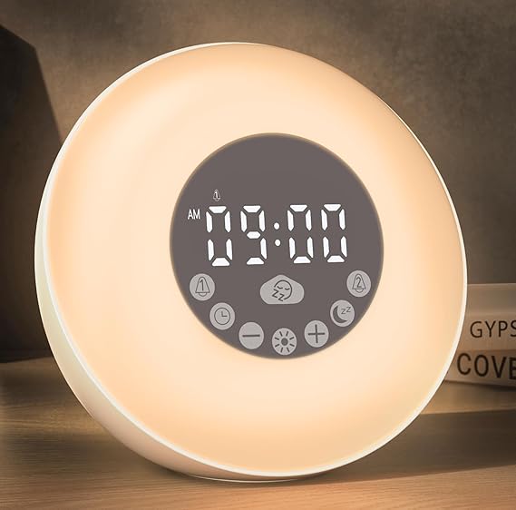 Glocusent Sunrise Alarm Clock for Kids & Heavy Sleepers, Wake Up Light with 14 White Noise Sounds, Dual Alarm Clock, Bedside Night Light for Bedroom.