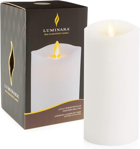 Luminara Flameless Pillar Candle Large (6.5 inches, Unscented), Flickering Real Flame Effect, Melted Edge, Smooth Wax, LED Battery-Operated Candles
