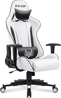 Homall Gaming Chair, Video Game Chair with Footrest and Lumbar Support, Ergonomic Computer Chair Height Adjustable with Swivel Seat and Headrest Pale White