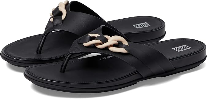 FitFlop Gracie Rubber-Chain Leather Toe Post Sandals