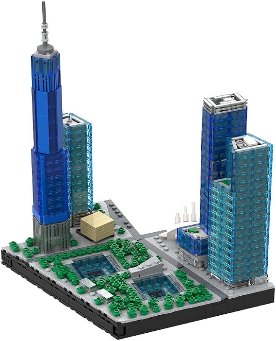 Architecture World Trade Center Landmark Buildings, 1:2000 Modular House Building Set, 1593 Pieces Street View Bricks Toys for Adults, Modular Buildings Authored by bru_bri_mocs, Medium