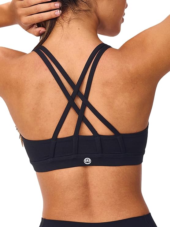 Women's Strappy Sports Bras Light Compression Crop Criss Cross Back Padded Workout Yoga Bra Supportive U Neckline