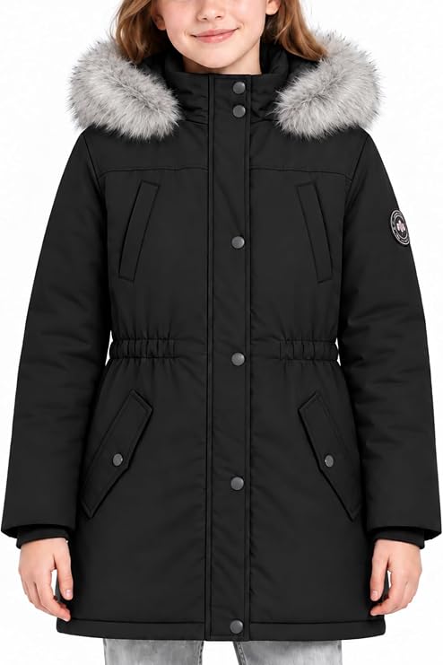 maoo garden Girls Winter Coat Big Kids Heavyweight Fur Hood Snow Ski Parka Water-Resistant Overcoat