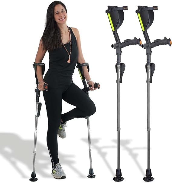 Ergobaum Prime7TH Generation by Ergoactives. 1 Pair (2 Units) of Ergonomic Forearm Crutches - Adult 5' - 6'6'' Adjustable (Gray)