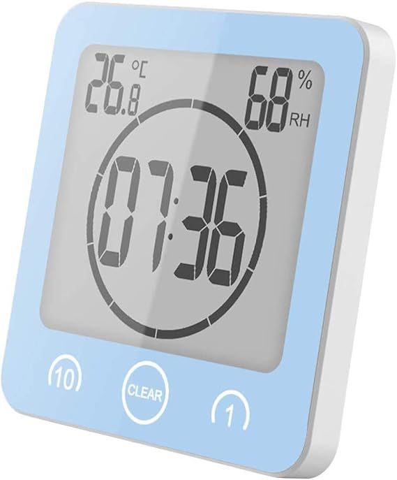 Digital Bathroom Shower Wall Clock Timer with Alarm with Big LCD Display, Waterproof for Water Spray, Humidity Temperature Display, Wall Clock Timer for Bathroom Shower Makeup Cooking