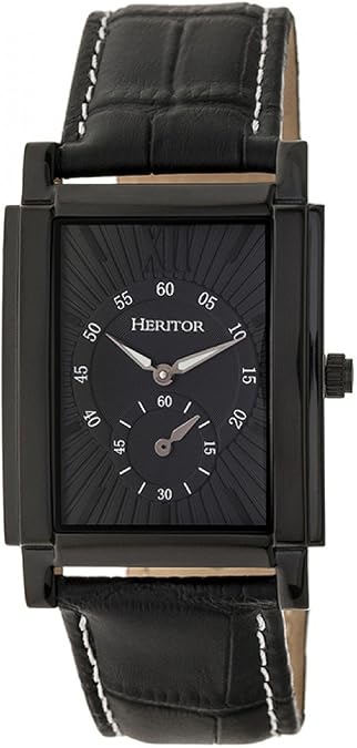 HERITOR Frederick Automatic Watch for Men 32mm Mens Watch with 17-Jewel Movement, 316L Stainless Steel Case, Sapphire-Coated Crystal, and Crocodile-Embossed Leather Strap