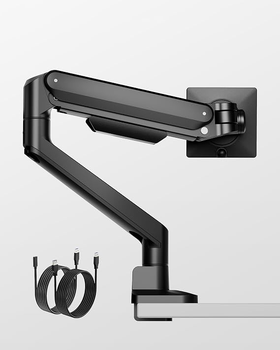 monTEK Deluxe Aluminum Monitor Arm with USB A/C for 17 to 40 Inch Screens | Fully Adjustable Single Monitor Arm with Cable Management, Clamp/Grommet, Quick Release Plate,75x75/100x100 VESA, Black