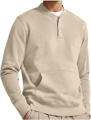 Dademeo Mens Casual Long Sleeve Sweatshirt Solid Color Button Up Henley Shirts with Pocket Casual Loose Pullover Sweatshirts
