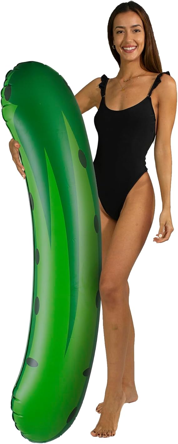 PoolCandy Giant Inflatable Pickle Pool Noodle 60" Jumbo Funny Pool Float, Realistic Print, Heavy-Duty PVC, Novelty Party Float for Pool, Lake & Beach