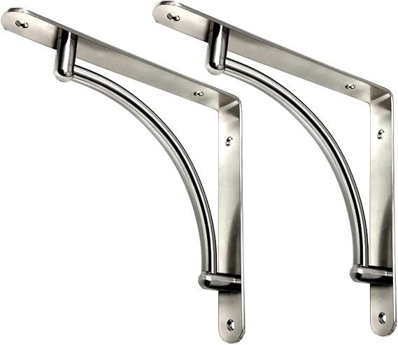 Desunia Decorative Contemporary Shelf Brackets - 8 3/4inches x 8 3/4inches - Satin Nickel - Pair