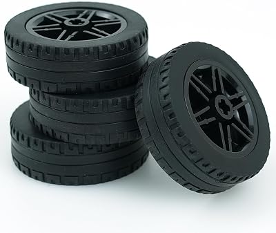 MALEKO 4 PCS Technical Wheels and Tires Dia. 43.2X14mm&Rim Dia. 30X14mm, MOC Car Parts Toy Accessories for Boys Kids, Compatible with Major Brands Wheels and axles Pieces