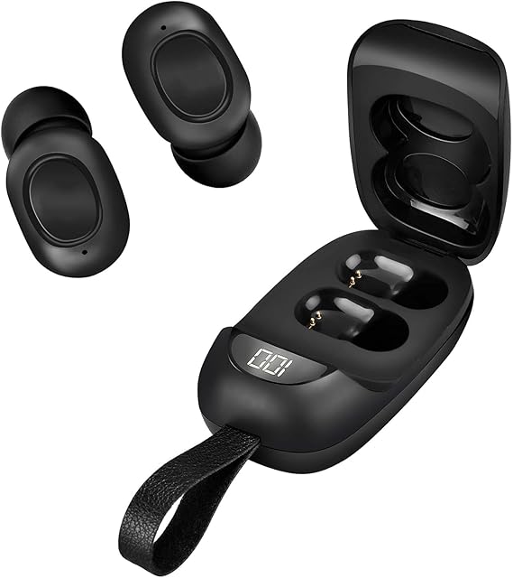 Portable BT Earbuds Compatible with Huawei Pocket S Noise Cancelling, LED Folding Tough ClamShell Display Case, Mic 8D Bass IPX4 Waterproof/Sweatproof with PowerBank for 24h Use (Black)