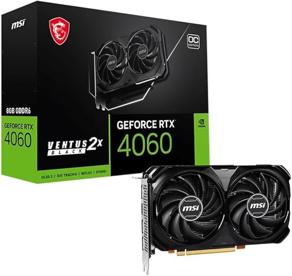 MSI GeForce RTX 4060 Ventus 2X Black 8G OC Gaming Graphics Card - 8GB GDDR6X PCI Express Gen 4 128-bit 3X DP v 1.4a HDMI 2.1a Support 4K & 8K HDR