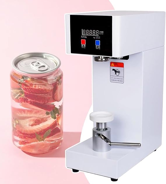 Automatic Can Sealing Machine, 180W Electric Cup Sealer Machine with Counter & LCD Display, 2.17 Dia. 5.51-8.27 Height Tin Can Seaming Closing Capping Machine,White-110V