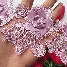 1 Meter Flower Leaves Pearl Lace Edge Trim Ribbon 10 cm Width Vintage Purple Edging Trimmings Fabric Embroidered Applique Sewing Craft Wedding Bridal Dress Embellishment DIY Decor Clothes Embroidery